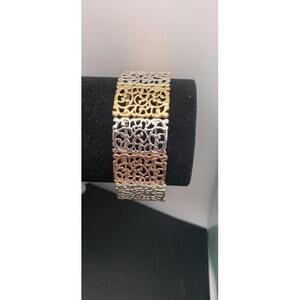 Tri Tone Filigree Stretch Bracelet Fashion Jewlery